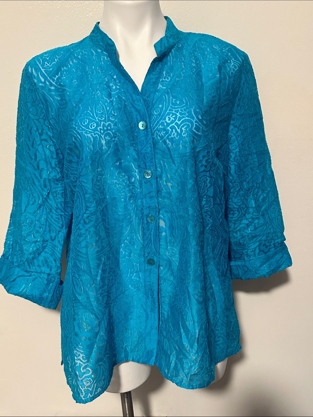 Choices Turquoise Button-Down Textured Tunic